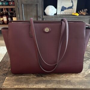 Tory Burch Dark Red Leather Robinson Tote